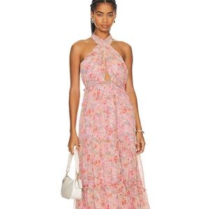 Astr Pink Floral Halter Backless Maxi Dress